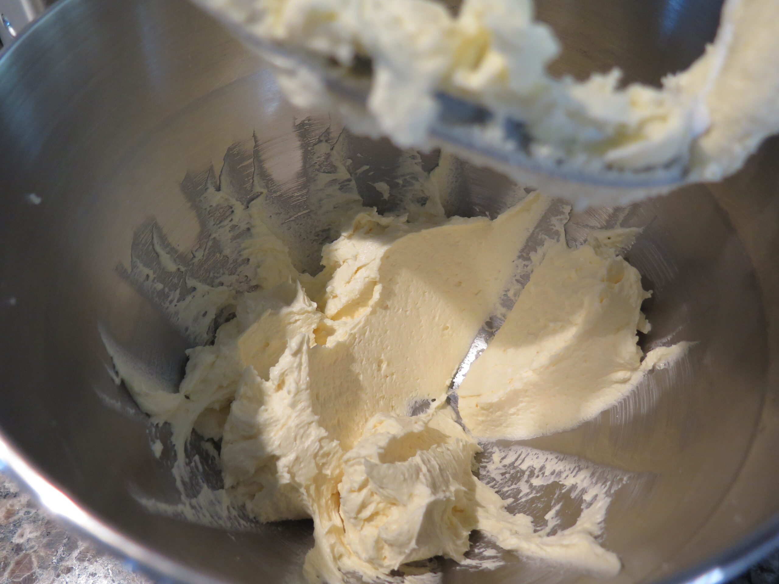 Creamed butter and sugar in a kitchen aid mixer