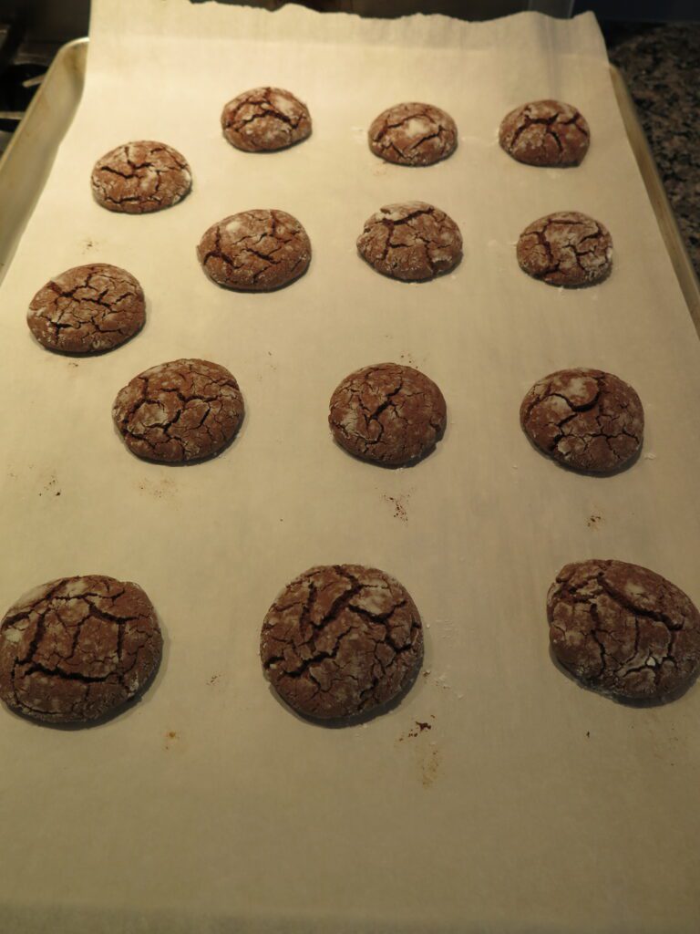 Tray of chocolate crinkle cookies