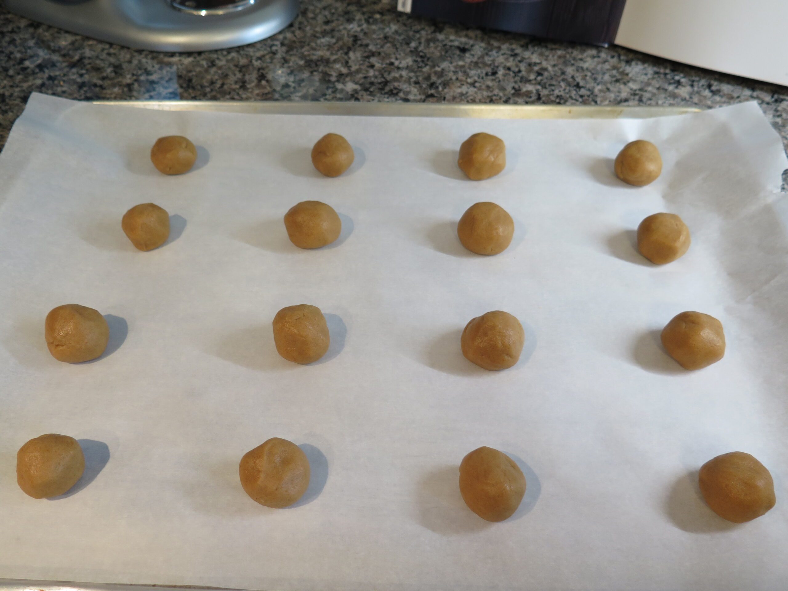 Peanut Butter Cookies - rolled balls of dough pre baking