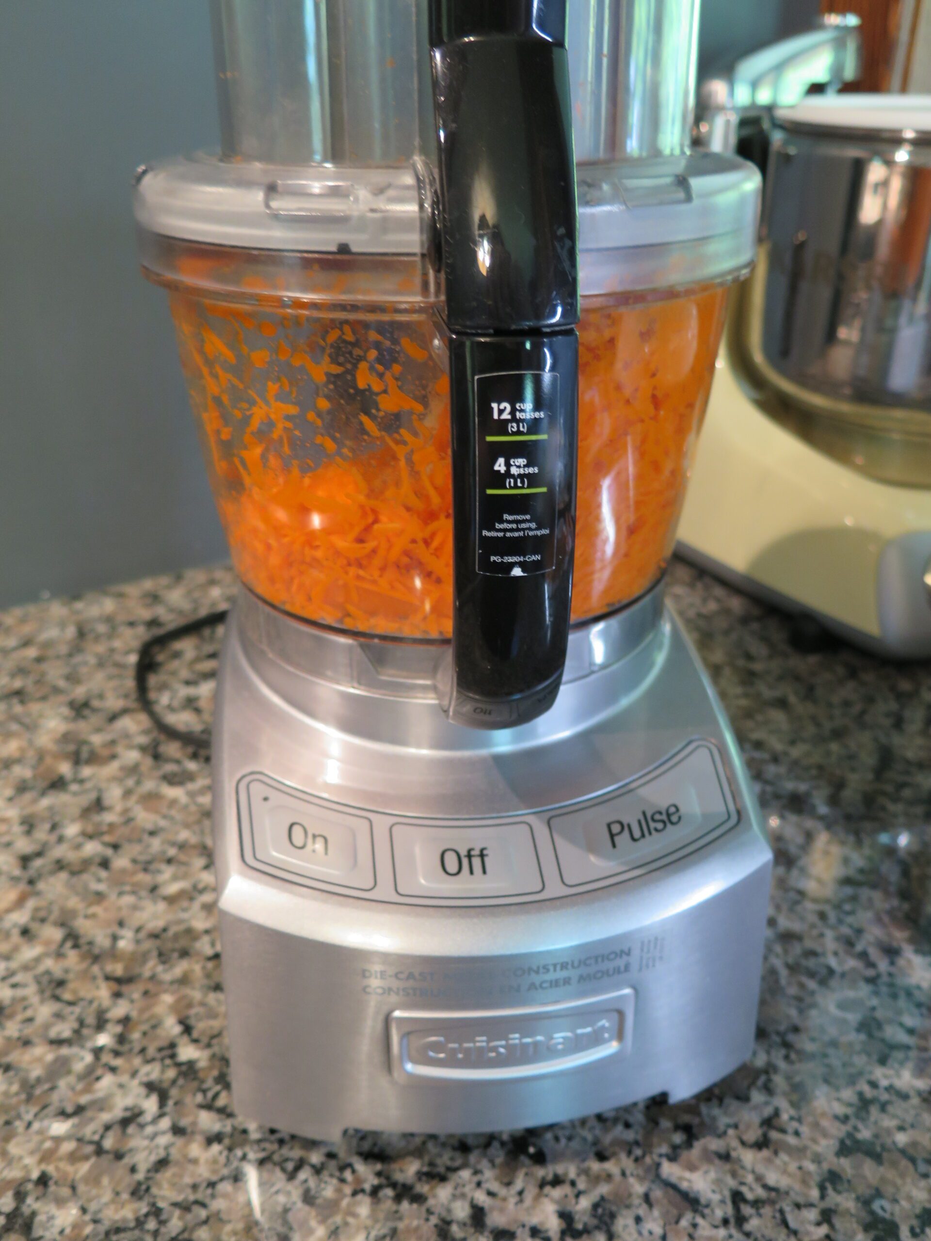 Carrots grated in a Cuisinart Food Processor