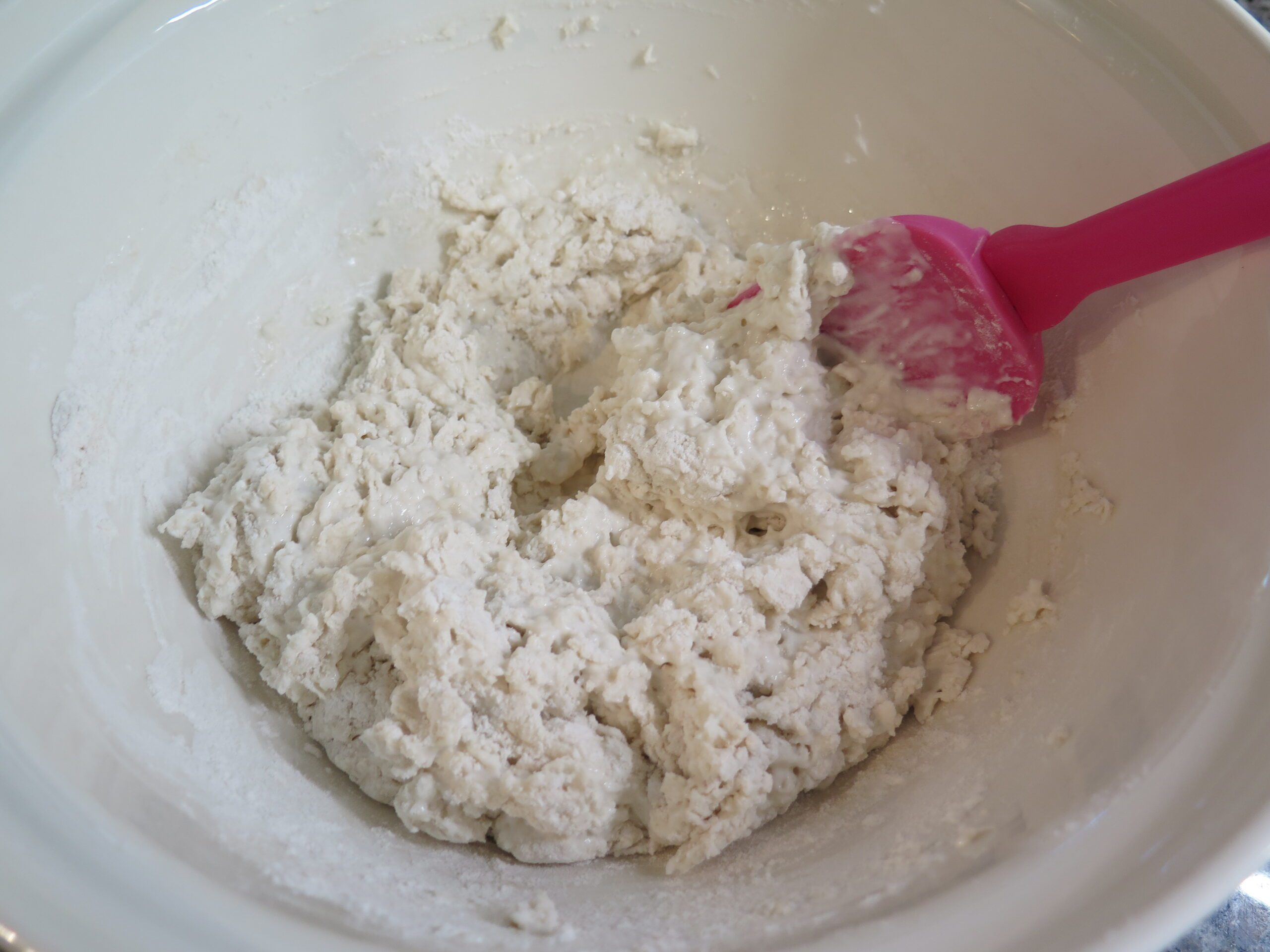 wet ingredients added to dry mixture