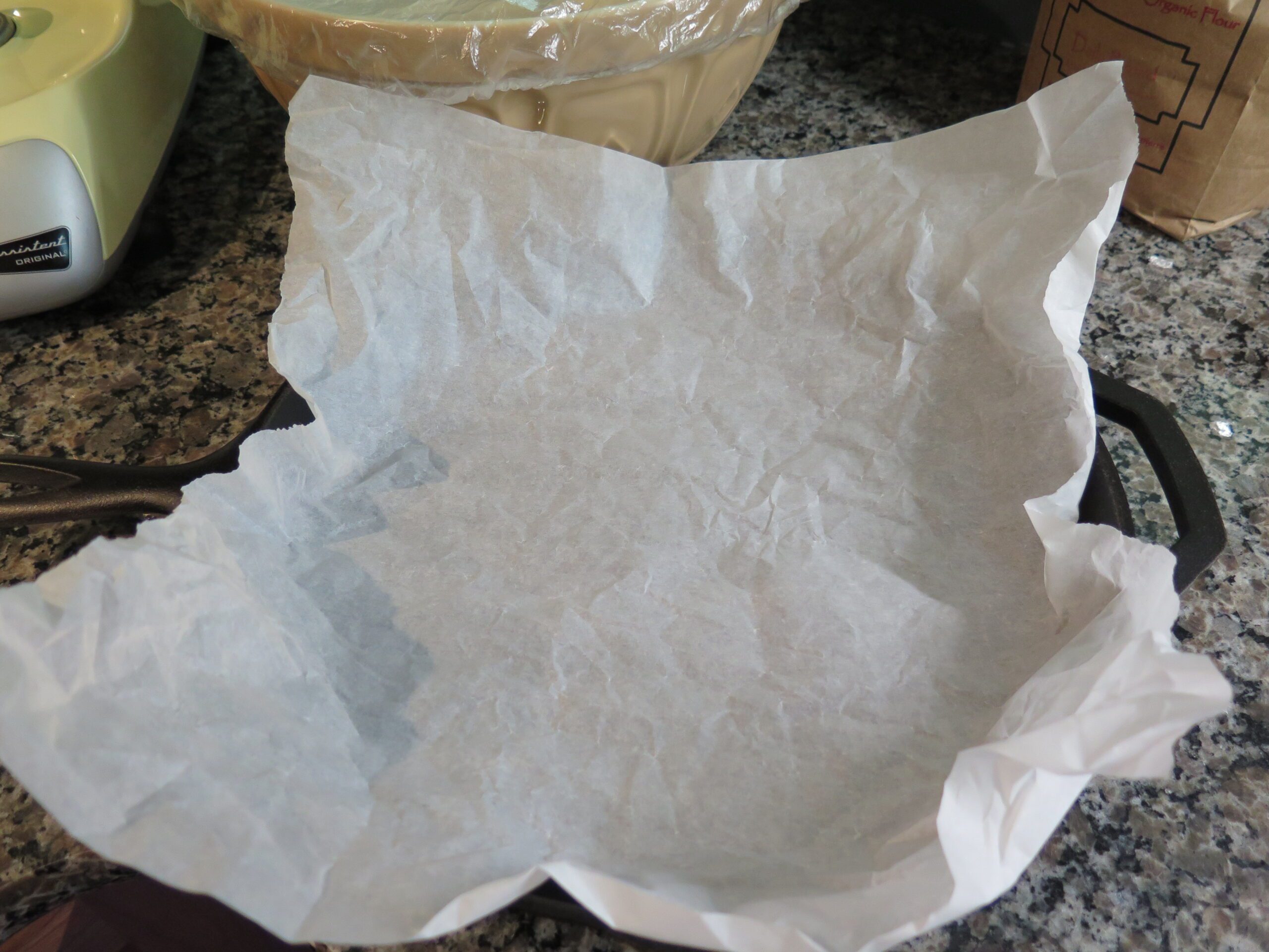 Parchment paper in cast iron pan