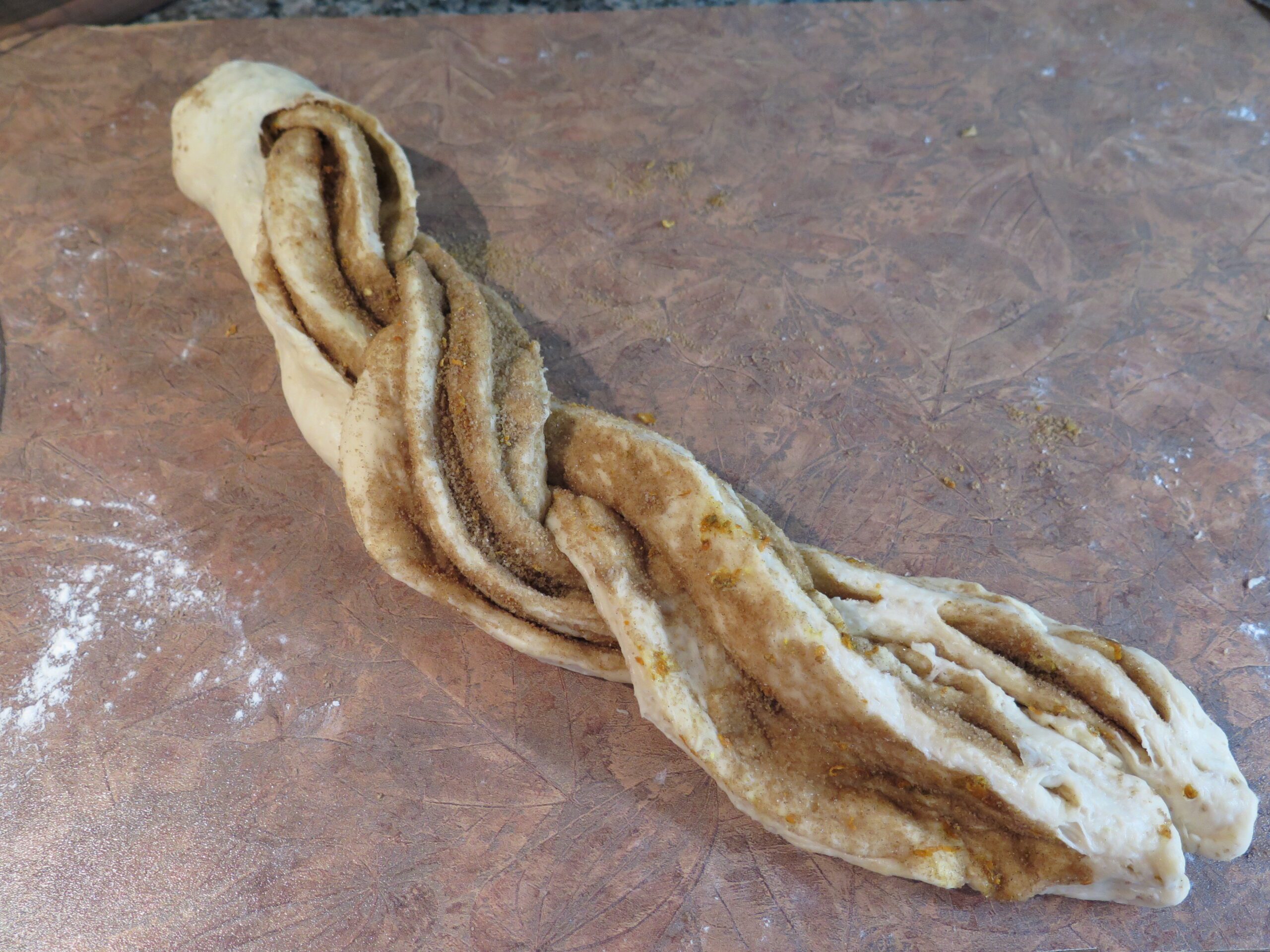 Length of dough twisted