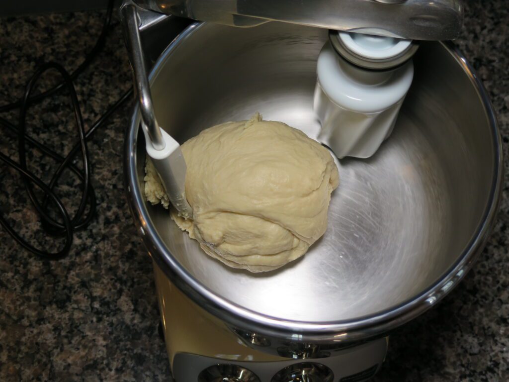 Swedish cardamom bun dough ready in mixer