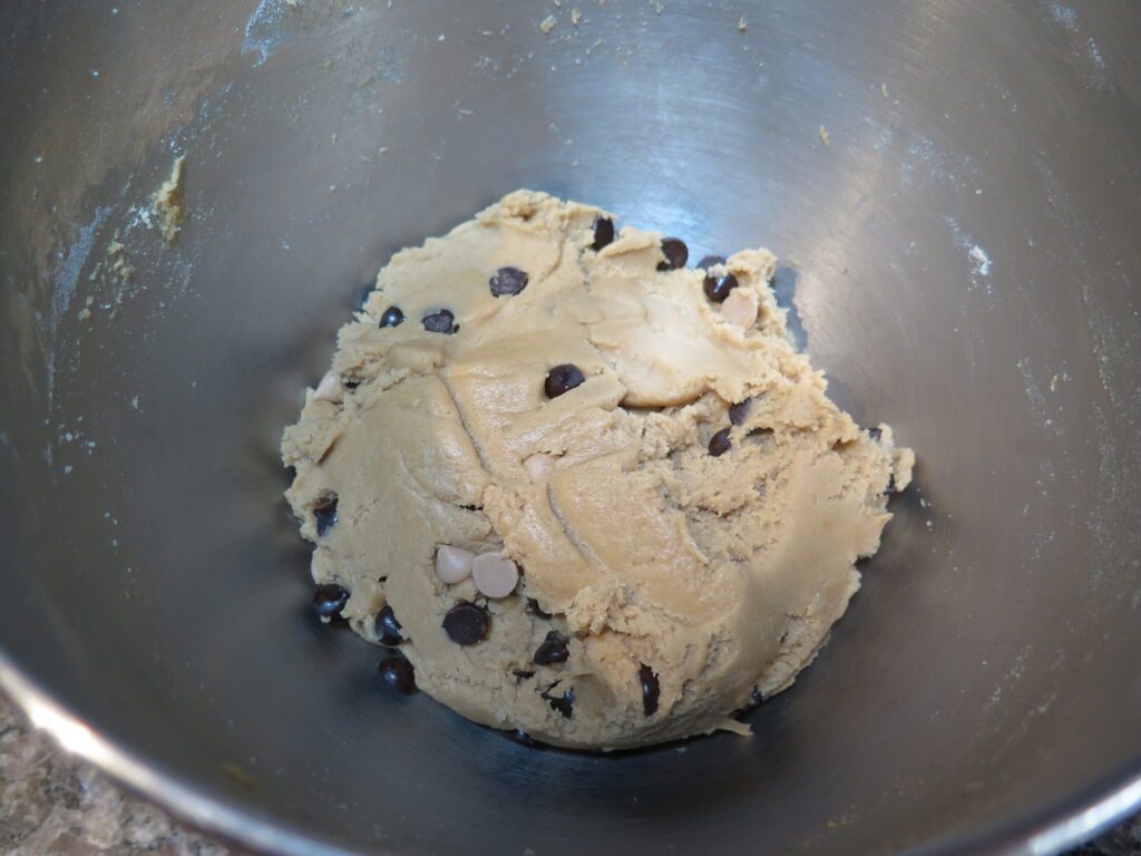 Chocolate chip cookie dough ready to be scooped