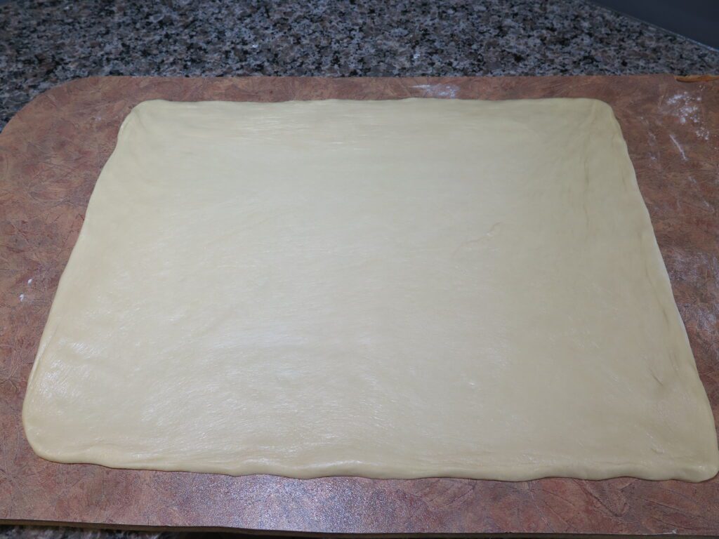 Swedish cardamom dough rolled to 18 x 14 inch rectangle