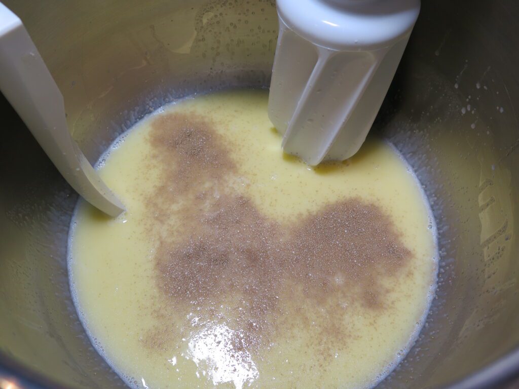 Active yeast sprinkled on liquid