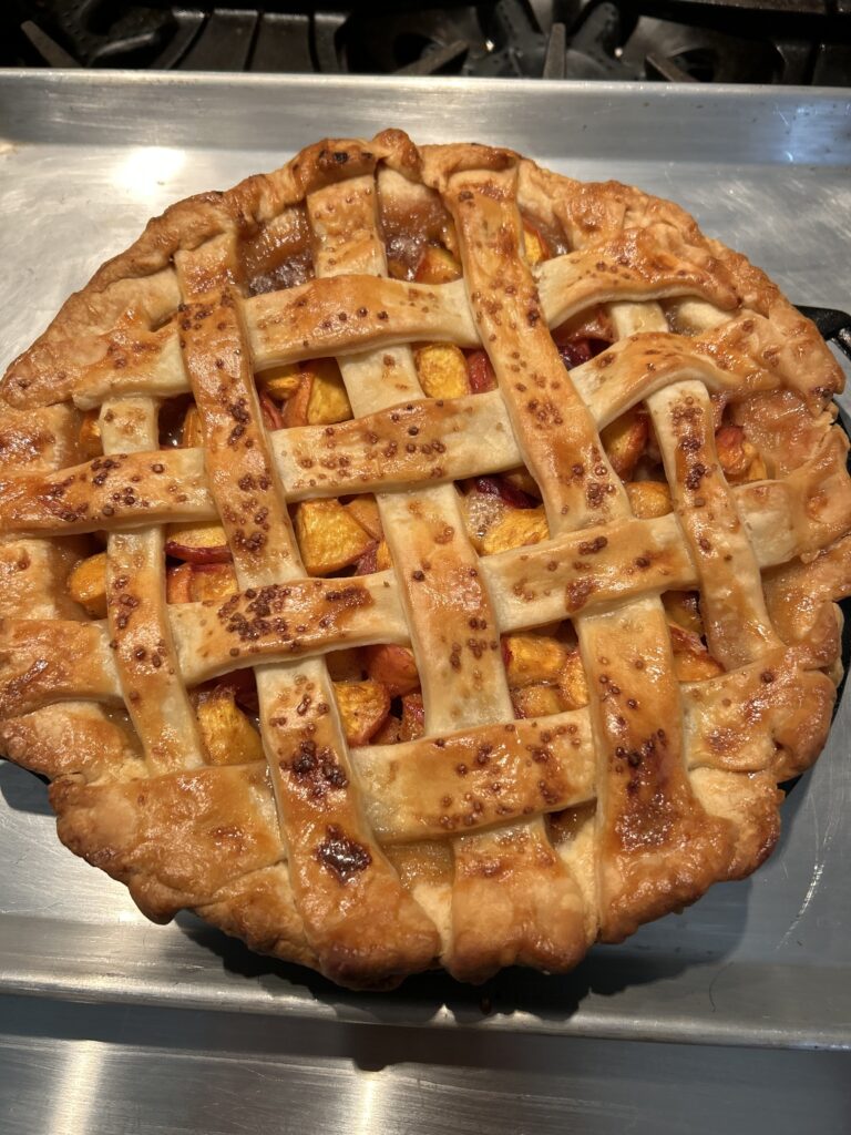Peach Pie in Lodge Cast Iron pie pan